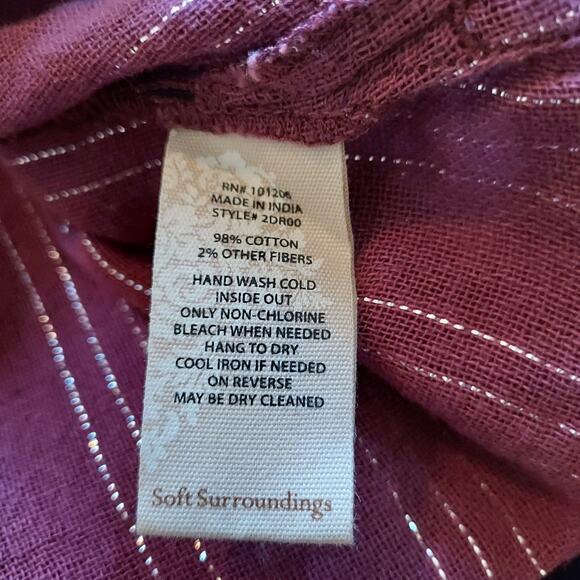 NEW Soft Surroundings Rasberry Red Striped Button Up Size M - Picture 14 of 15